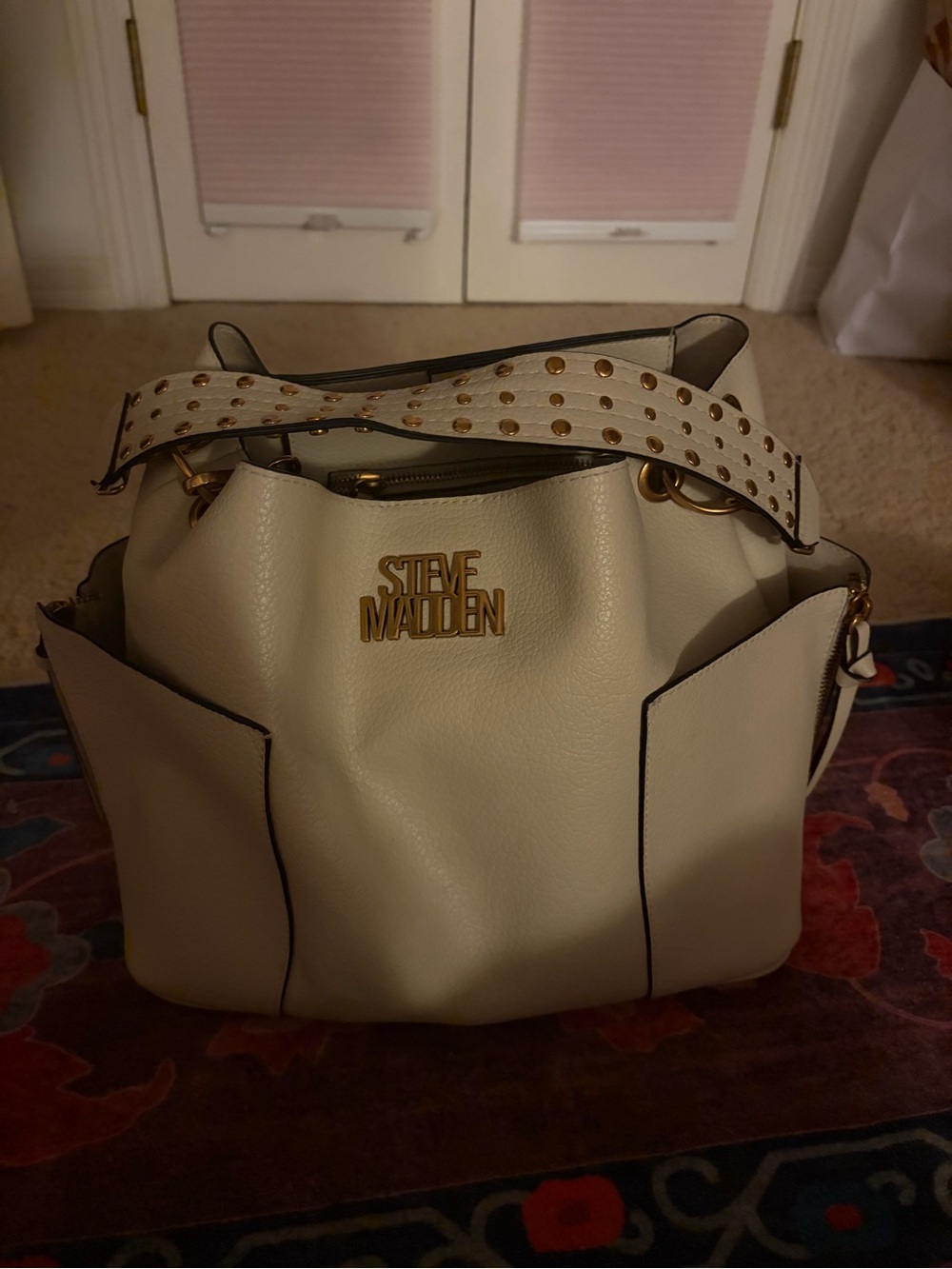 Steve Madden Cream Shoulder Tote with Studded Strap